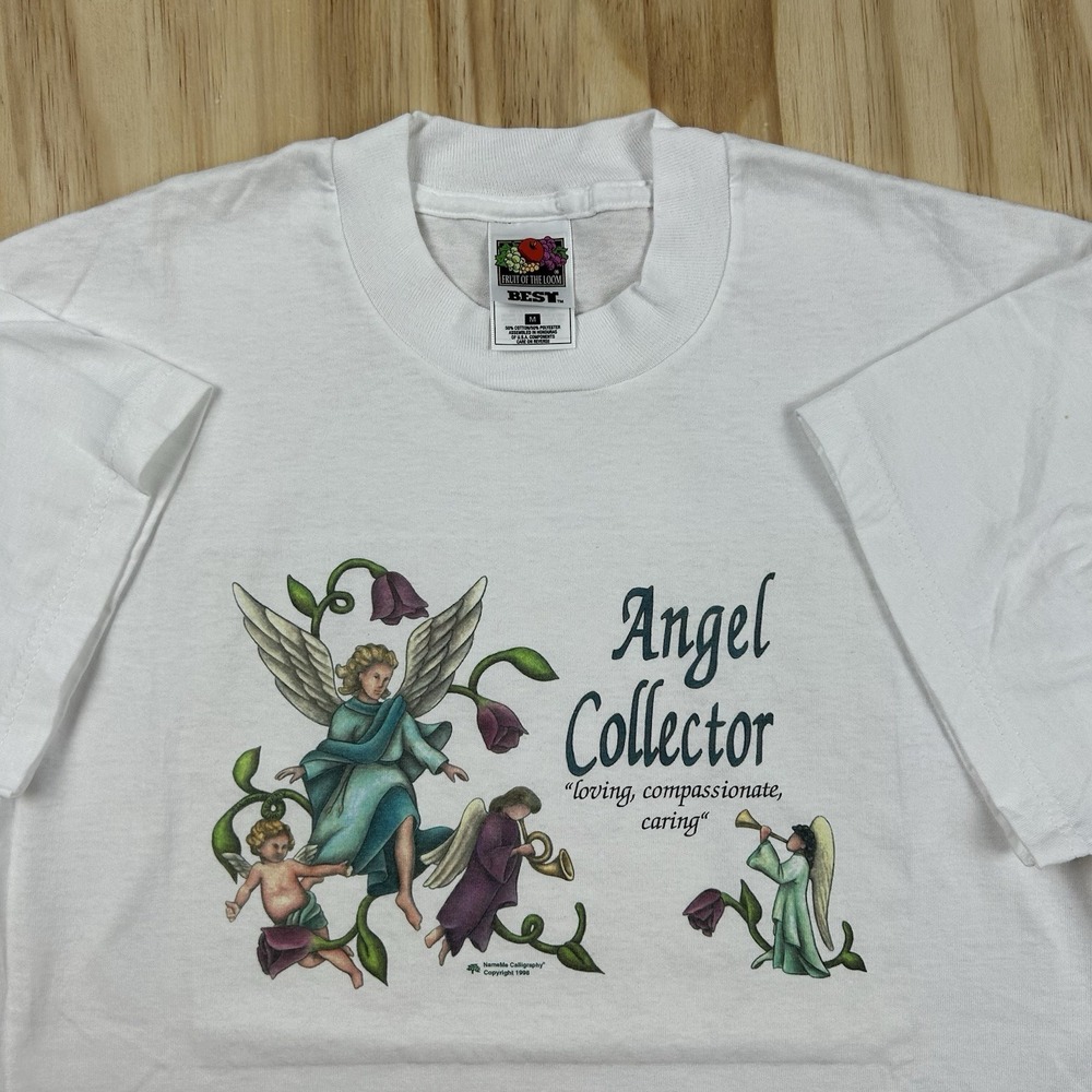 Vintage 90s Angel Collector Womens M White 1998 Cottagecore Graphic T-Shirt